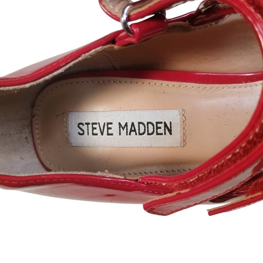 Steve Madden Twice Patent Red Platform Mary Jane Block Heels Double strap 9m - Picture 4 of 16
